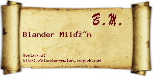 Blander Milán névjegykártya